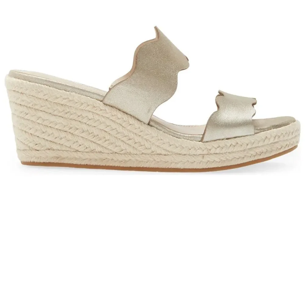 Pelle Moda Womens 'Krew' Espadrille Wedge Slide Sandal platinum gold. NWT sz 10